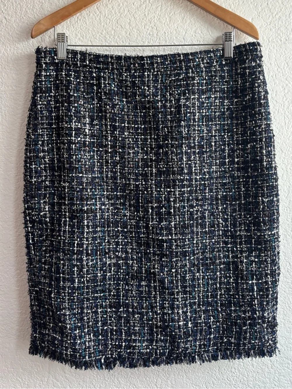Ann Taylor Navy White Multicolor Tweed Pencil Skirt Size 12 New